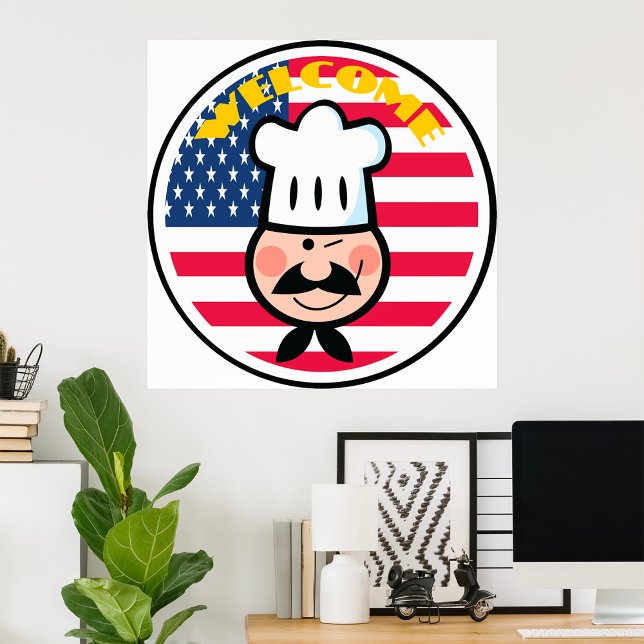 Poster Chef de bienvenue avec drapeau américain (Créateur téléchargé)