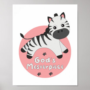Poster Chef-d'oeuvre de Dieu Kawaii heureux bébé zèbre sa