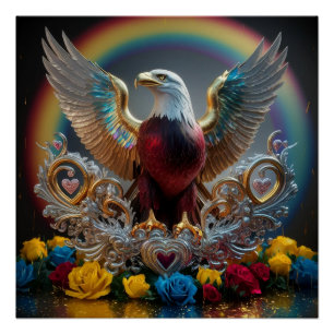 Poster Chef-d'oeuvre numérique 3D Golden Bald Eagle par A