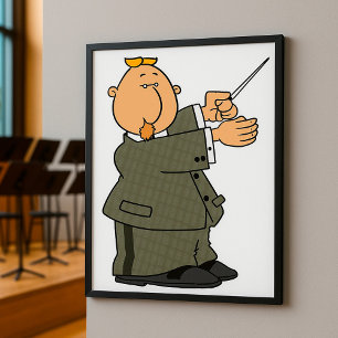 Poster Chef d'orchestre de dessin animé avec baguette