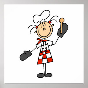 Poster Chef féminin avec les gants et la cuillère en bois
