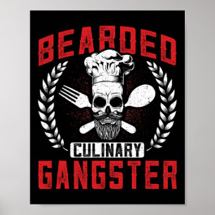 Poster Chef Gangster culinaire à harpe Cuisine crâne Bbq