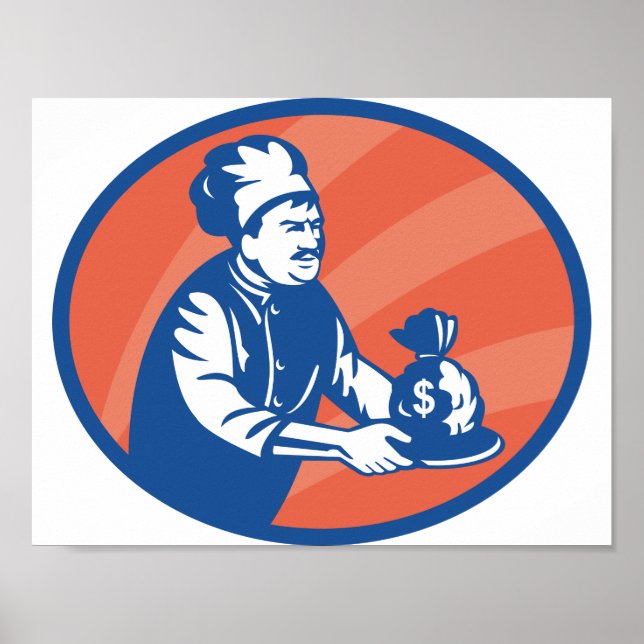 Poster Chef Holding Money Bag Restaurant Finance (Devant)