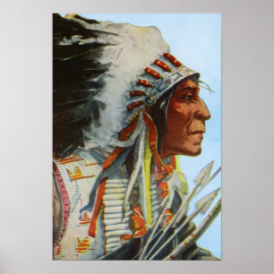 Poster Chef Wolf Robe Blackpieds Amérindiens