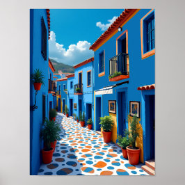 Poster Chefchaouen Marocain Blue City - Voyage animé