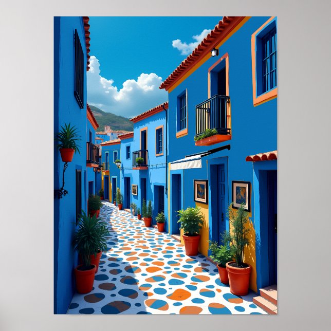 Poster Chefchaouen Marocain Blue City - Voyage animé (Devant)