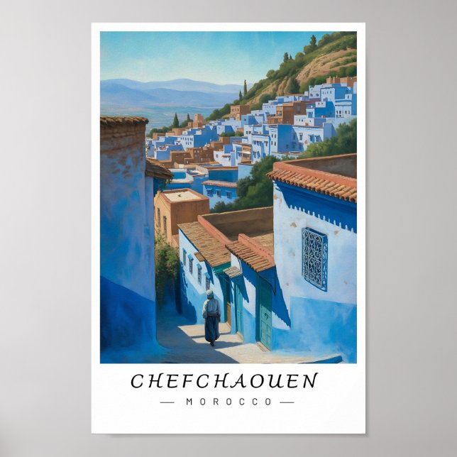 Poster Chefchaouen Morocco Wall Art, Blue City (Devant)