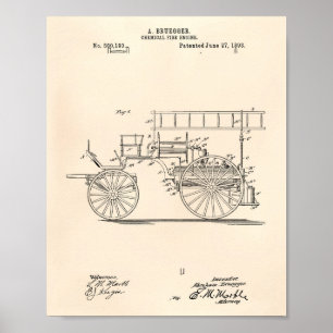 Poster Chemical Fire Engine 1893 Patent Art Old Peper