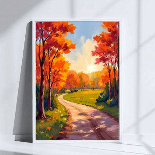 Poster Chemin d'Automne Paysage de Nature à Feuillage R