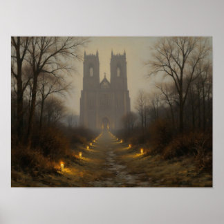 Poster Chemin de cathédrale à la lueur des bougies Art à