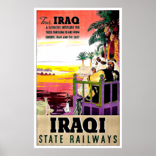 Poster Chemin de fer de l'État irakien, badouins, voyage 