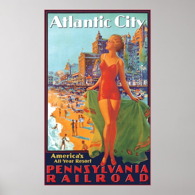 Poster Chemin de fer de Pennsylvanie vers Atlantic City (Devant)