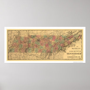 Poster Chemin de fer du Tennessee et carte 1888 de bureau