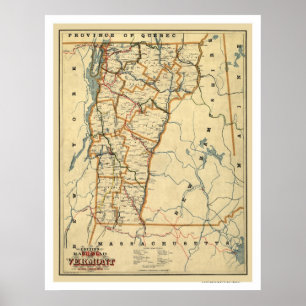 Poster Chemin de fer du Vermont et carte 1896 de ville