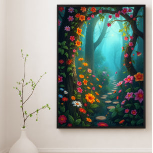 Poster Chemin de Forêt Magique avec Fleurs sauvages Whims