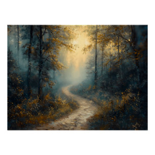 Poster Chemin de forêt mystique à l'aube