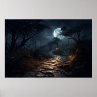 Poster Chemin de pierre sinueuse peinture à l'huile au cl