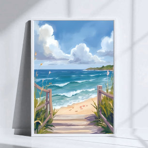 Poster Chemin de Plage Aquarelle Dunes Côtières Peinture