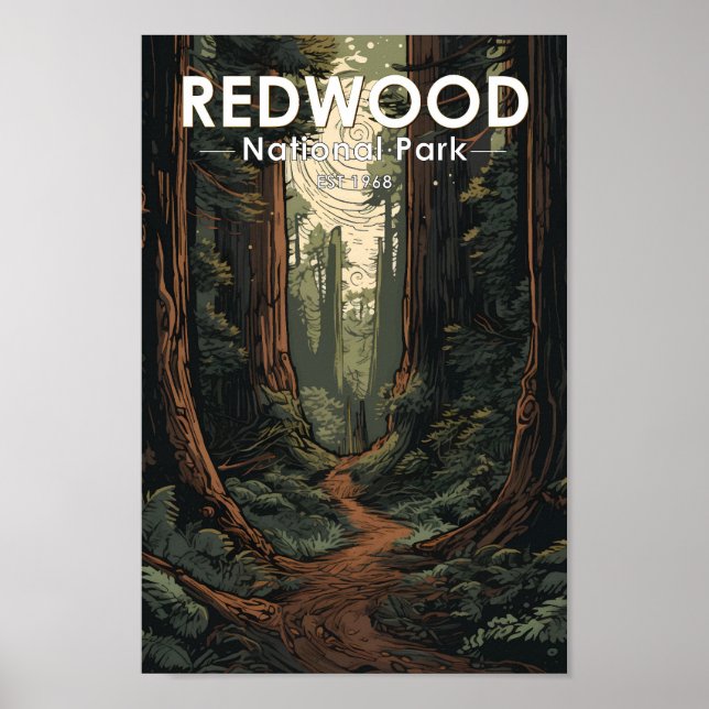 Poster Chemin d'illustration du parc national Redwood Vin (Devant)