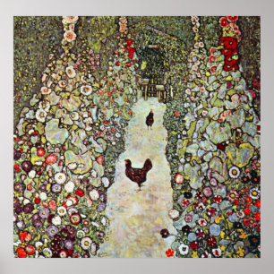 Poster Chemin du jardin avec poules par Gustav Klimt