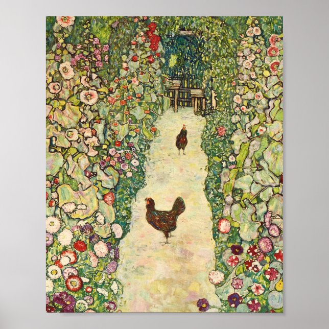 Poster Chemin du jardin avec poules par Gustav Klimt (Devant)