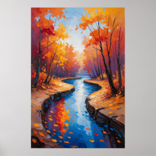 Poster Chemin forestier automnal avec paysage de ruisseau