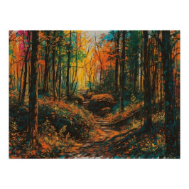 Poster Chemin forestier d'automne avec escaliers Téléchar