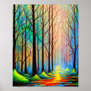 Poster Chemin forestier d'automne coloré