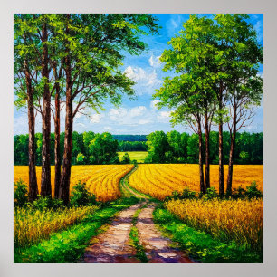 Poster Chemin Paysager à Travers des Champs Dorés