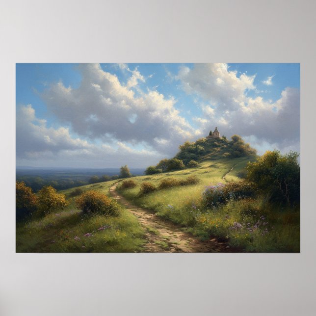 Poster Chemin sinueux de peinture à l'huile jusqu'au cott (Devant)