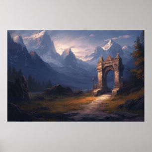 Poster Chemin sinueux de peinture à l'huile vers l'ancien