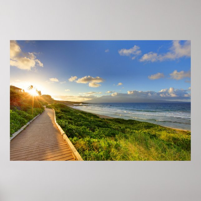 Poster Chemin vers le soleil. La plage d'Oneloa. Maui. (Devant)