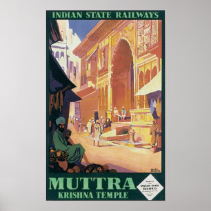Poster Chemins de fer de l'État indien Temple Muttra Kris