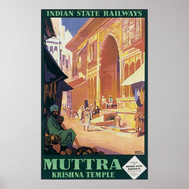 Poster Chemins de fer de l'État indien Temple Muttra Kris (Devant)