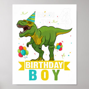 Poster Chemise 4 Ans 4e Anniversaire Garçon T Rex Dinosau