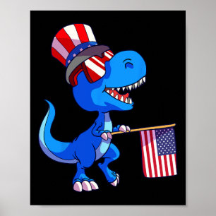 Poster Chemise 4 juillet Drapeau États-Unis Dino Enfants