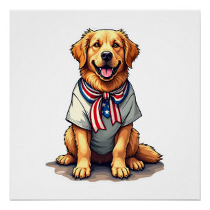Poster Chemise à gravure vintage avec chien doré patrioti
