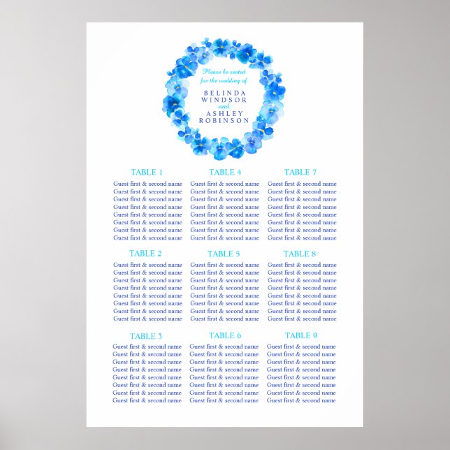 Poster Chemise bleue aquarelle mariage plan de siège (Devant)