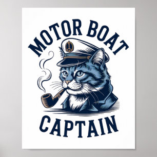 Poster Chemise de capitaine de bateau à moteur chat drôle