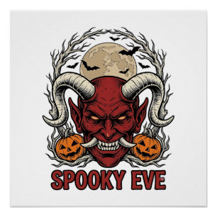 Poster Chemise de Démon Halloween avec Gravure Vintage Ci
