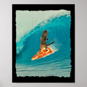 Poster Chemise Surf Cat Kitty Surfant Sur Une Vague Avec