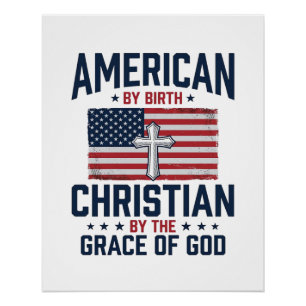 Poster Chemise Vintage Croix du Drapeau Chrétien Américai