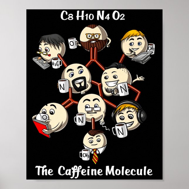 Poster Chemistry Caffeine Molecule Funny Science Geek Cof (Devant)