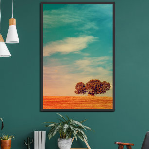 Poster Chêne-liège et dolmen dans un champ rural