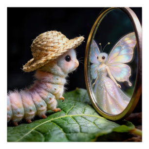 Poster Chenille floue regardant un papillon fée