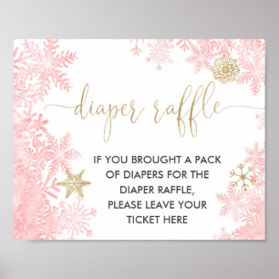 Poster Chenilles de tombola en or rose flocons hiver