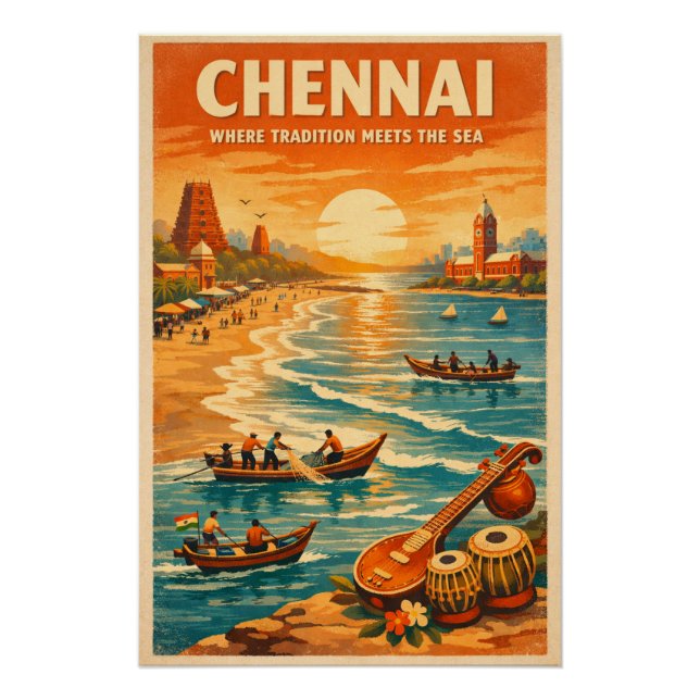 Poster Chennai, India, in a classic retro (Devant)