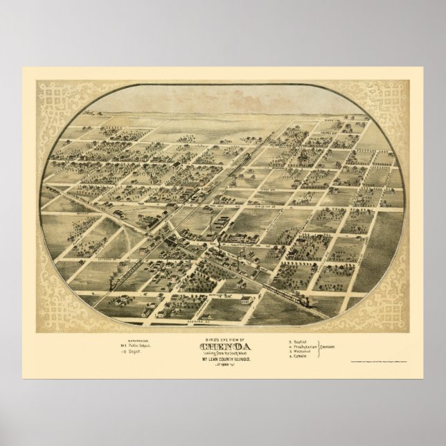 Poster Chenoa, IL Carte panoramique - 1869 (Devant)