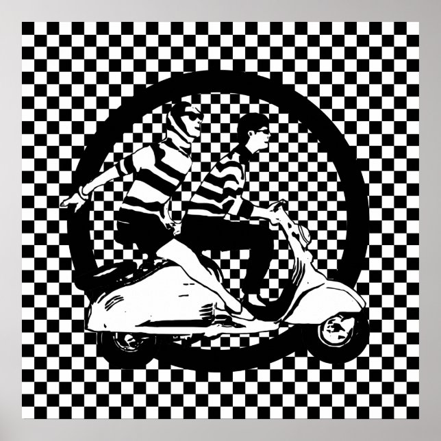 Poster Chèque de style rétro couple scooter (Devant)