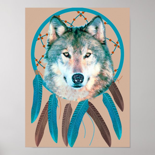 Poster Chercheur de rêve de loup de l'esprit bohémien (Devant)